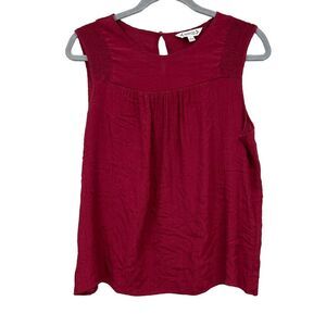 Nanette Lepore Womens‎ Tank Top Round Neck Smocked Shoulders Pleated Red Size L